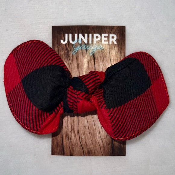 Red and Black Plaid Rockabilly Bandana Knotted Hair Bow - Picture 11 of 11